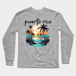 Puerto Rico - Beach Scene (Black Lettering) Long Sleeve T-Shirt